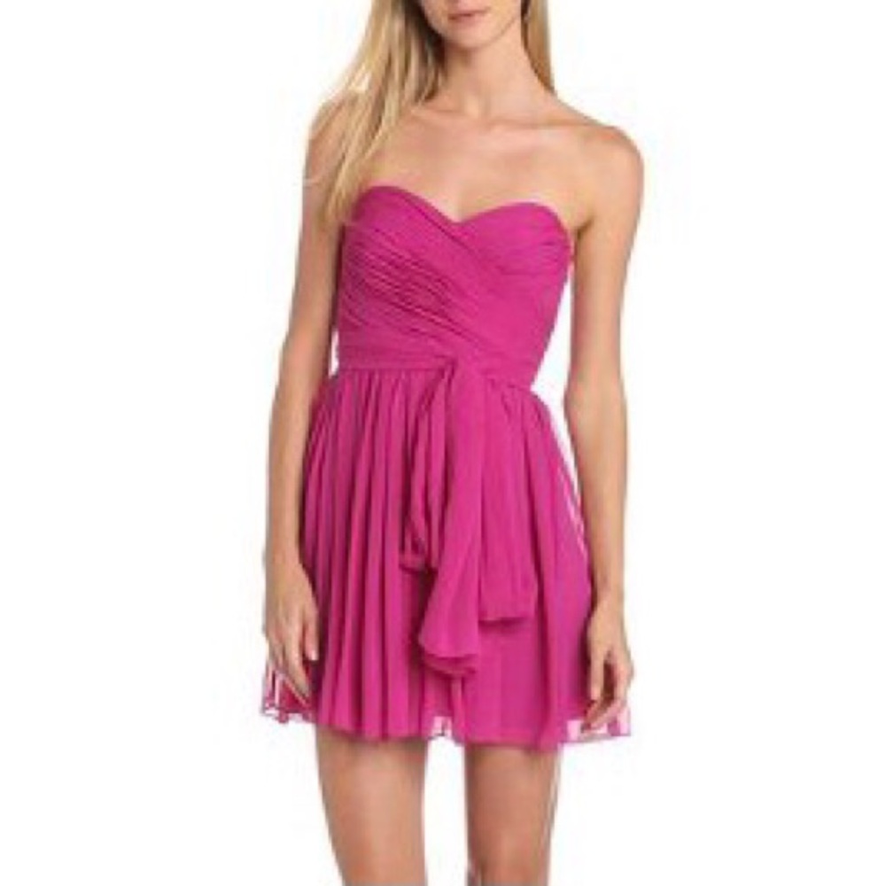 Jill Stuart Strapless Mini Dress Pink Chiffon Size 8
